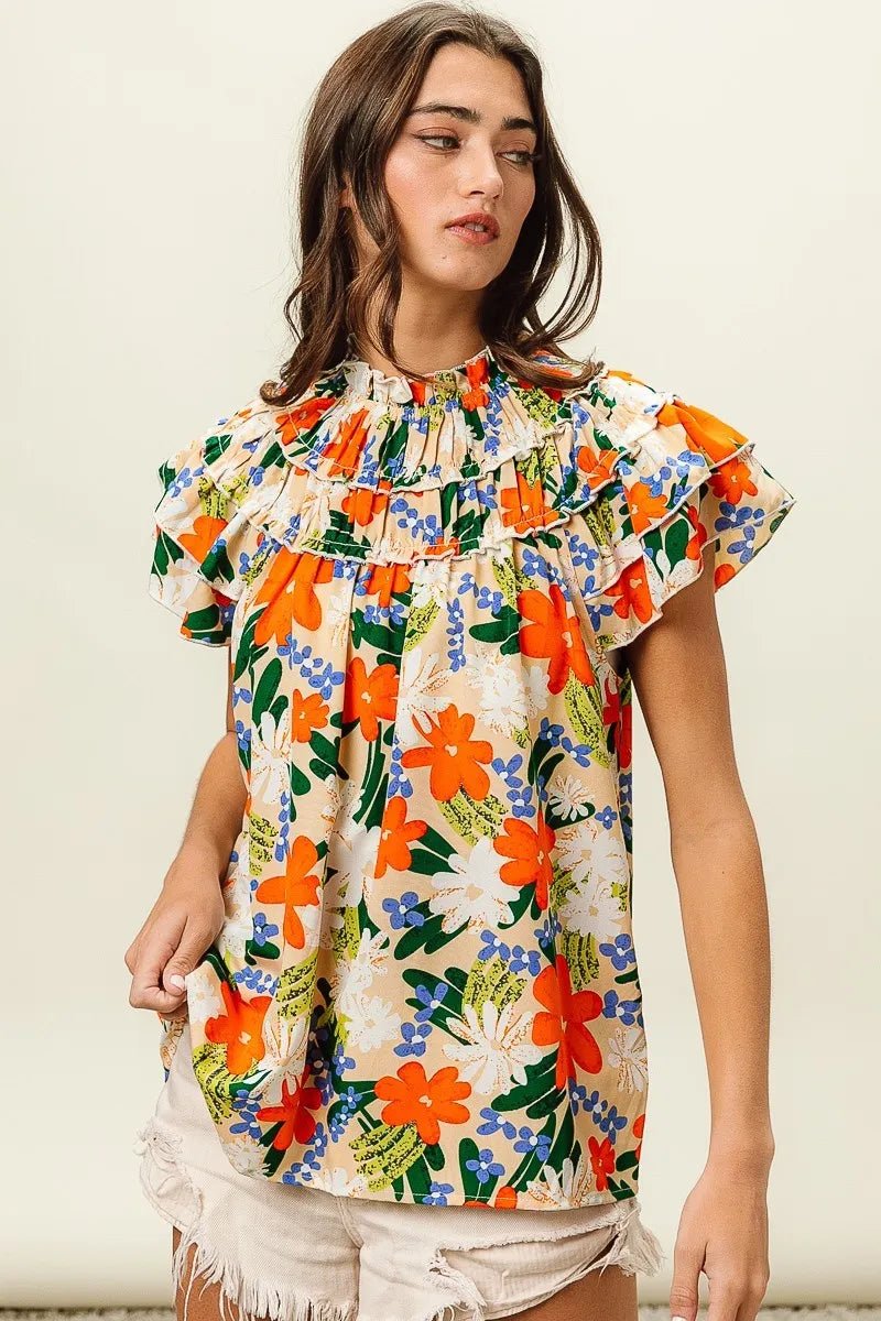 BiBi Multi Color Floral Print Woven Top for Women - Love Salve